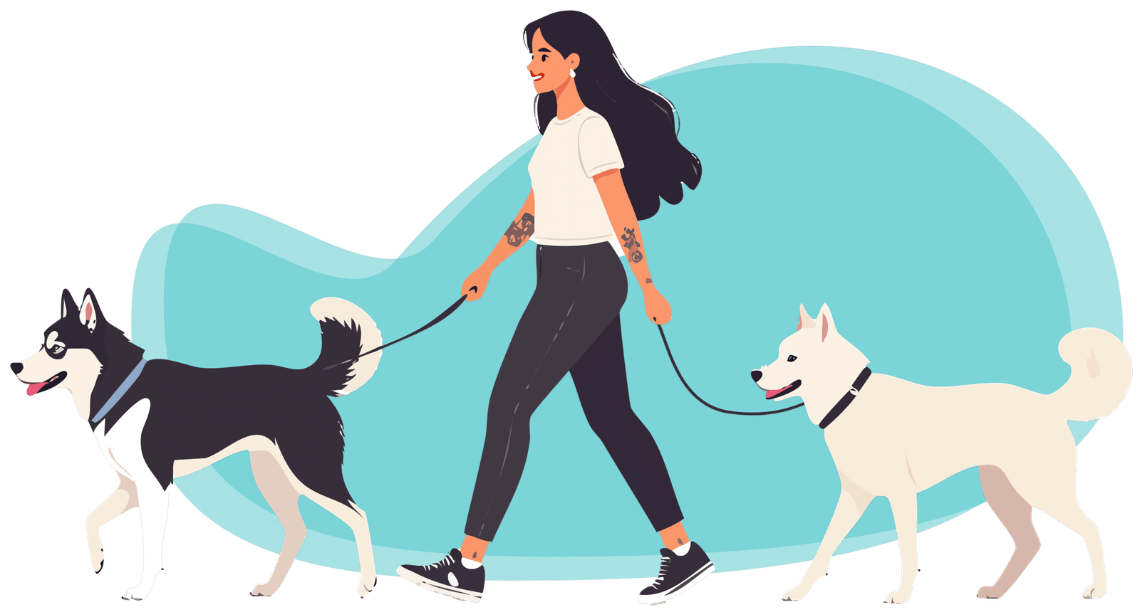 Allison walking two huskies